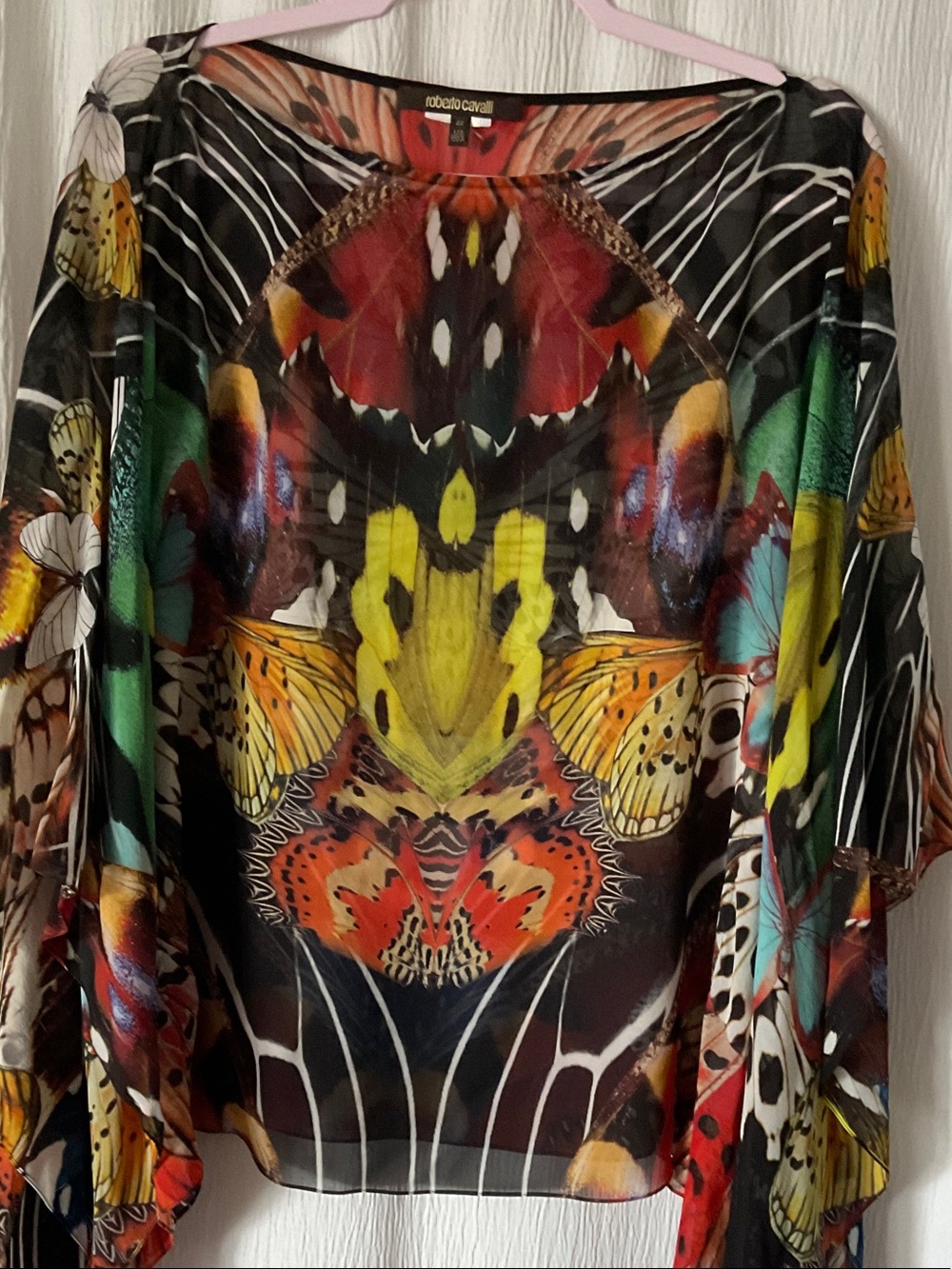 Roberto Cavalli Black Multicolor Butterfly-Print Sheer Tunic Top - Picture 2 of 13